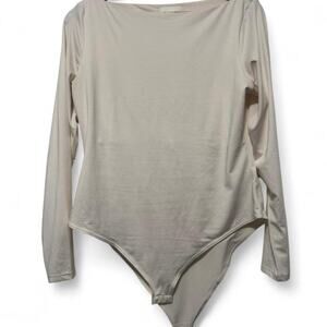 H&M Cream Long Sleeve Bodysuit Women’s Size L Basic Stretch